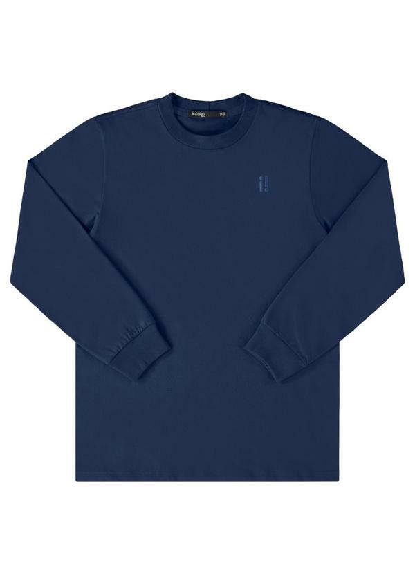 Ioluig - Camiseta Manga Longa Meia Malha Penteada Azul