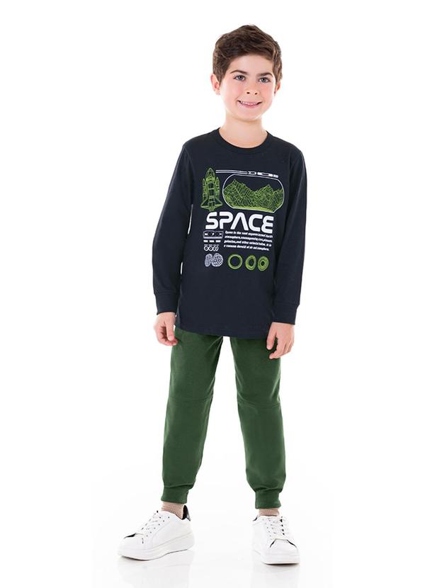 Marlan - Camiseta Manga Longa Meia Malha Space Preto