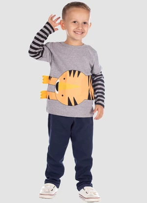 Turminha - Camiseta Manga Longa Menino Cinza - TURMINHA