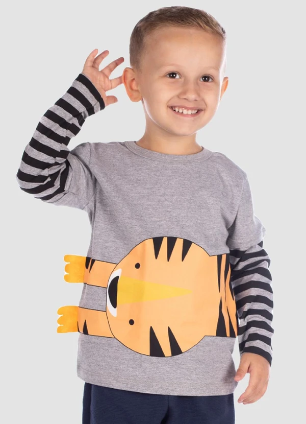 Turminha - Camiseta Manga Longa Menino Cinza