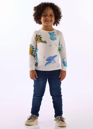 Up Baby - Camiseta Manga Longa Mundo Dino Branco - UP BABY
