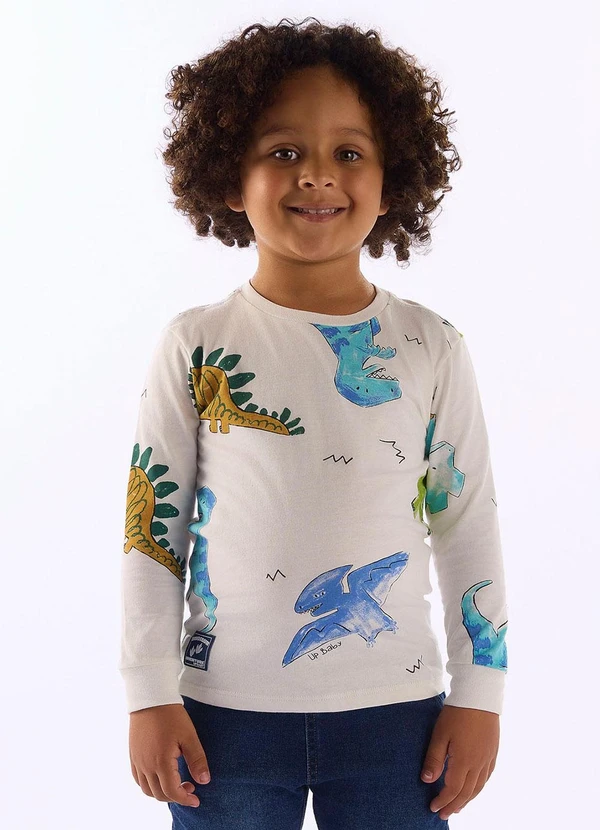 Up Baby - Camiseta Manga Longa Mundo Dino Branco 1