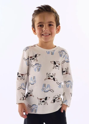 Up Baby - Camiseta Manga Longa Puppy Fun Branco - UP BABY