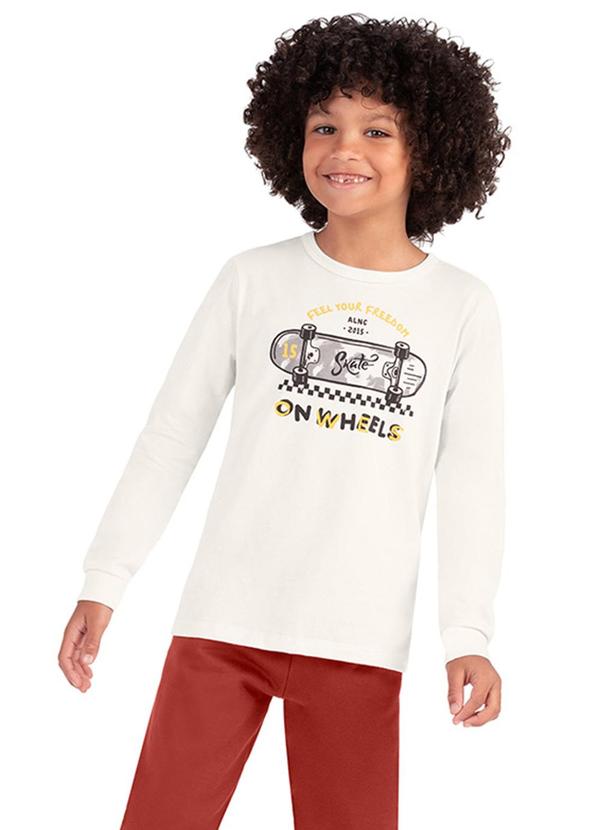 Alenice - Camiseta Manga Longa Skate Menino Branco