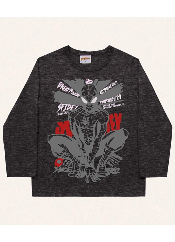Fakini Kids - Camiseta Manga Longa Spider-Man Preto