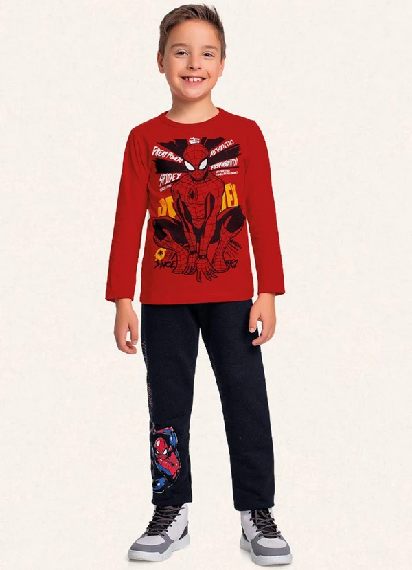 Fakini Kids - Camiseta Manga Longa Spider-Man Vermelho