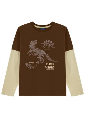Ddk - Camiseta Manga Longa T Rex Marrom - DDK