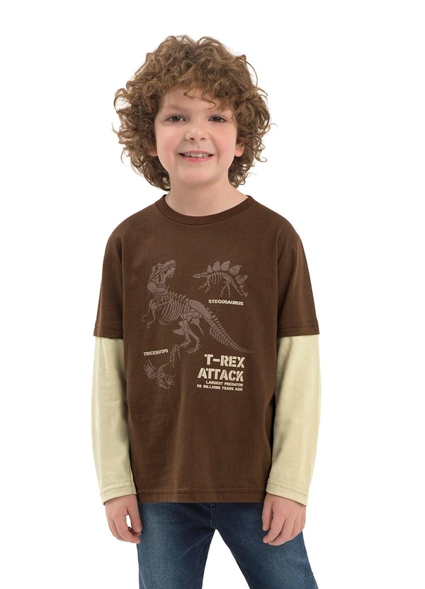 Ddk - Camiseta Manga Longa T Rex Marrom