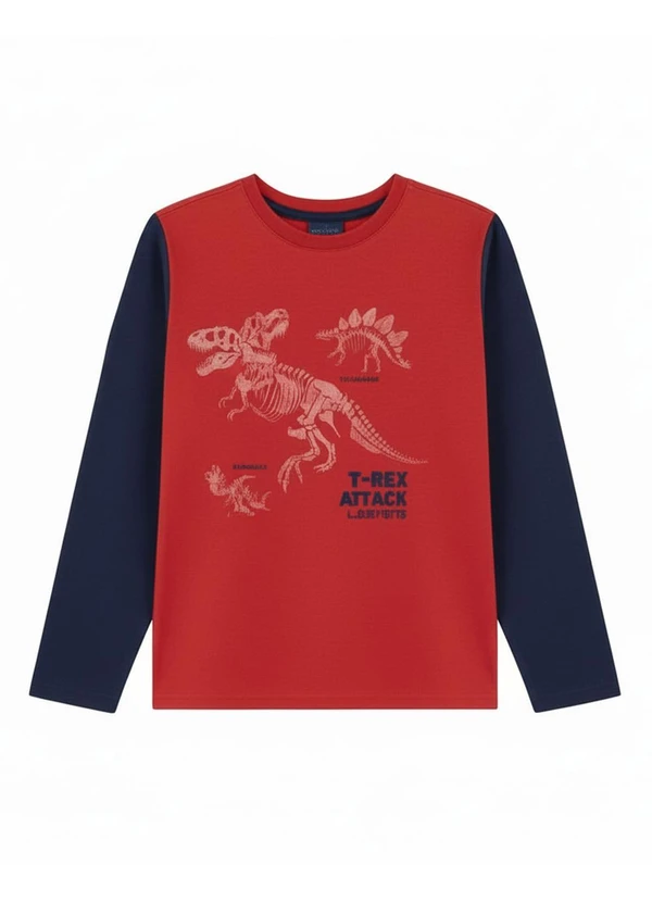 Ddk - Camiseta Manga Longa T Rex Vermelho