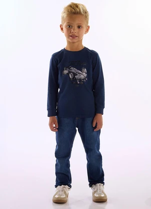 Up Baby - Camiseta Manga Longa Top Racer Azul - UP BABY