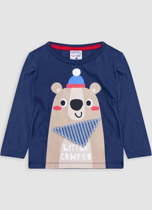 Turminha - Camiseta Manga Longa Ursinho Menino Azul - TURMINHA