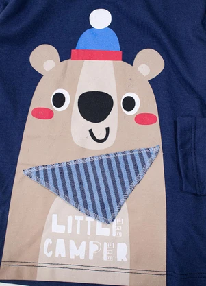 Turminha - Camiseta Manga Longa Ursinho Menino Azul - TURMINHA