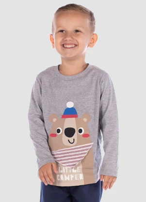 Turminha - Camiseta Manga Longa Ursinho Menino Cinza - TURMINHA