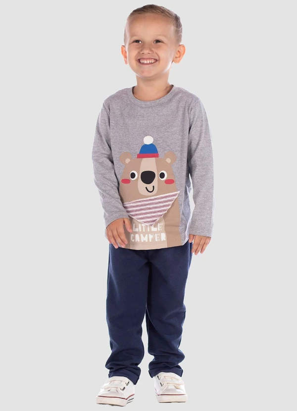 Turminha - Camiseta Manga Longa Ursinho Menino Cinza 2