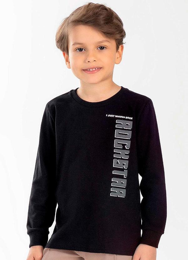 Cativa Kids - Camiseta Masculina Infantil Estampada Preto