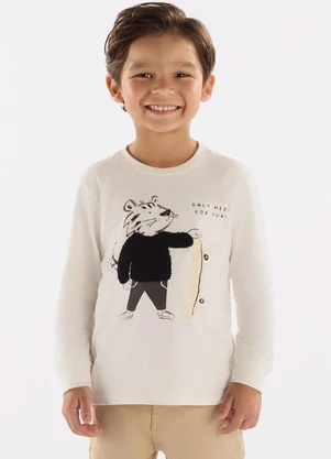 Up Baby - Camiseta Menino com Bordado Bege - UP BABY