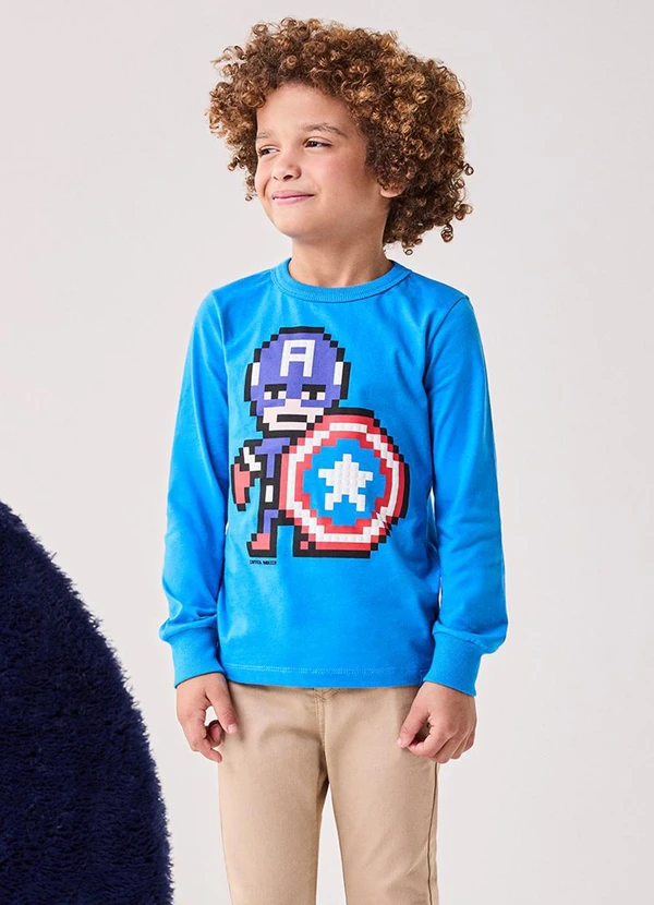 Bimbi - Camiseta Menino do Capitão América Marvel Azul