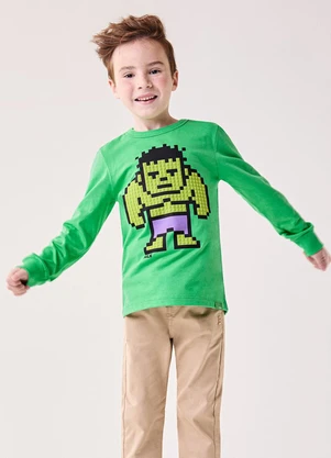 Bimbi - Camiseta Menino Manga Longa do Hulk Marvel Verde - BIMBI