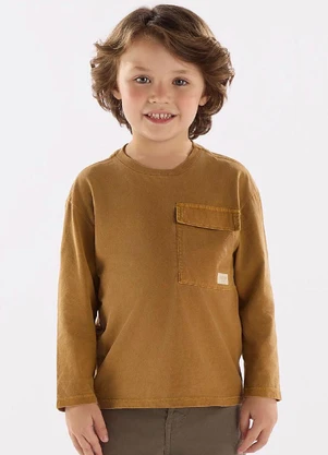 Up Baby - Camiseta Menino Meia Malha Marrom - UP BABY