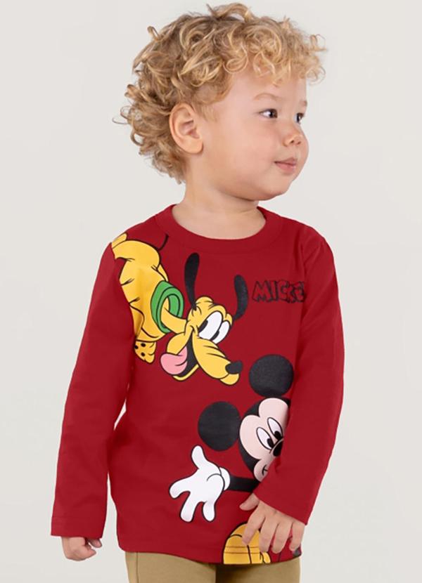 Brandili - Camiseta Mickey Infantil Menino Bordô