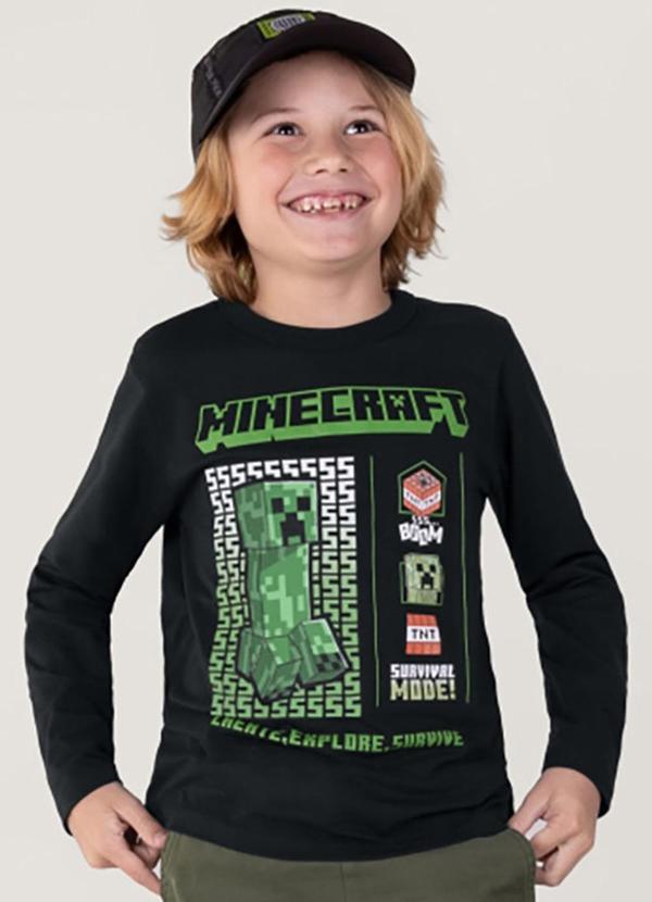 Brandili - Camiseta Minecraft Infantil Unissex Preto