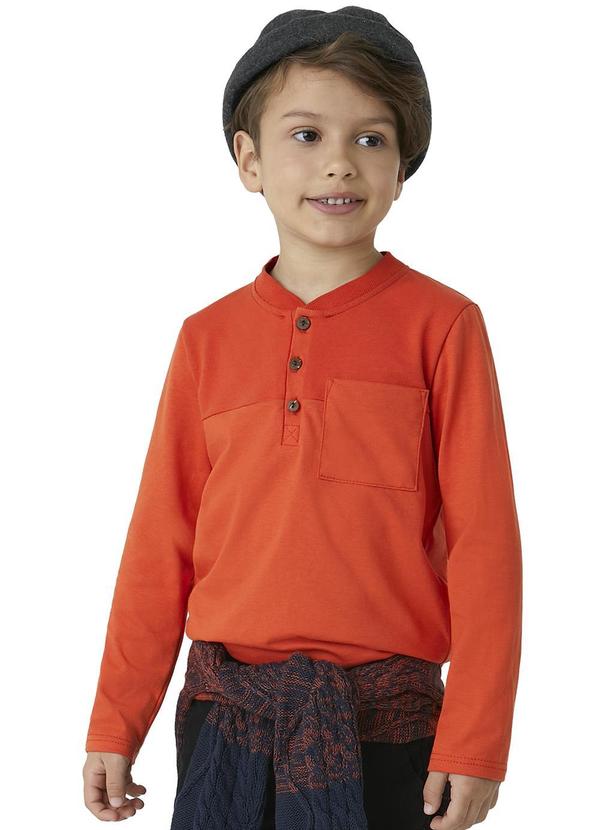 Carinhoso - Camiseta Piquet com Botões Laranja