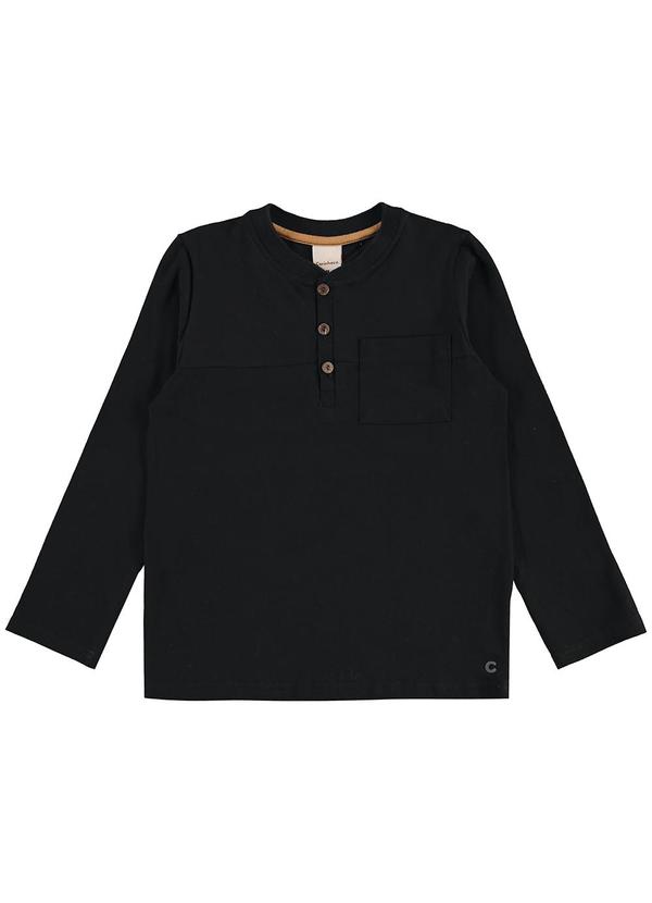 Carinhoso - Camiseta Piquet com Botões Preto