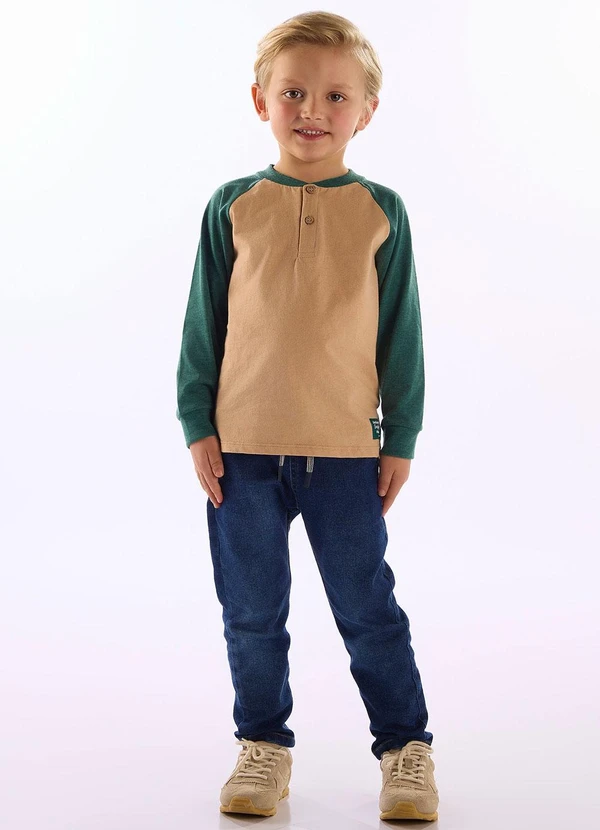 Up Baby - Camiseta Raglan Infantil com Peitilho Bege 2