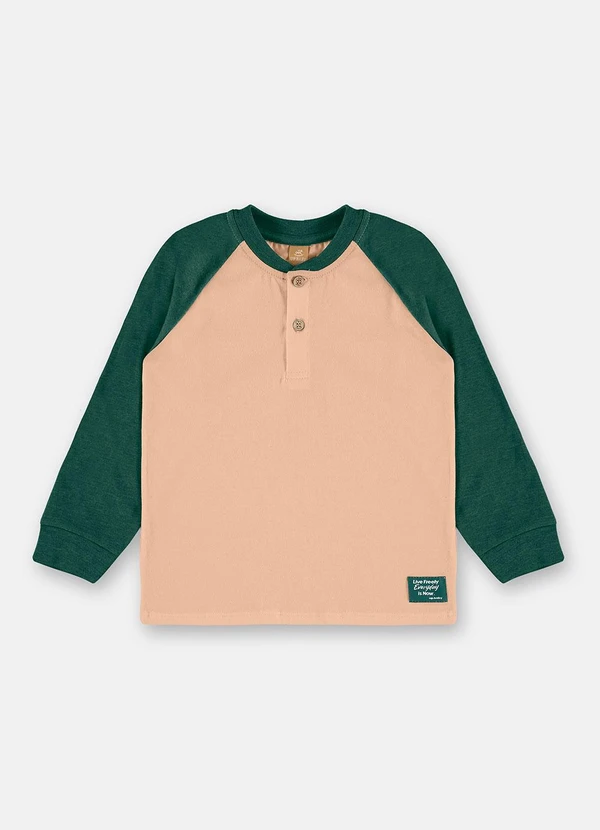Up Baby - Camiseta Raglan Infantil com Peitilho Bege 3