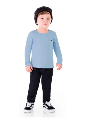 Marlan - Camiseta Unissex Manga Longa Suedine Lisa Azul - MARLAN