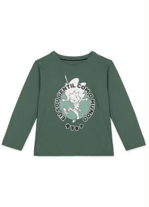 Lilica Ripilica - Camiseta Vito Manga Longa Infantil Unissex Verde - LILICA RIPILICA