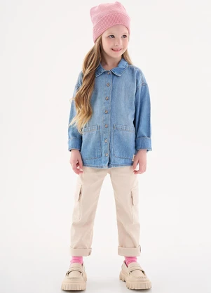 Up Baby - Camisete Jeans Infantil Menina Azul - UP BABY