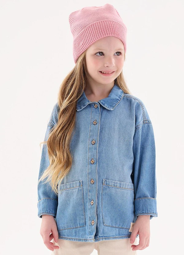 Up Baby - Camisete Jeans Infantil Menina Azul