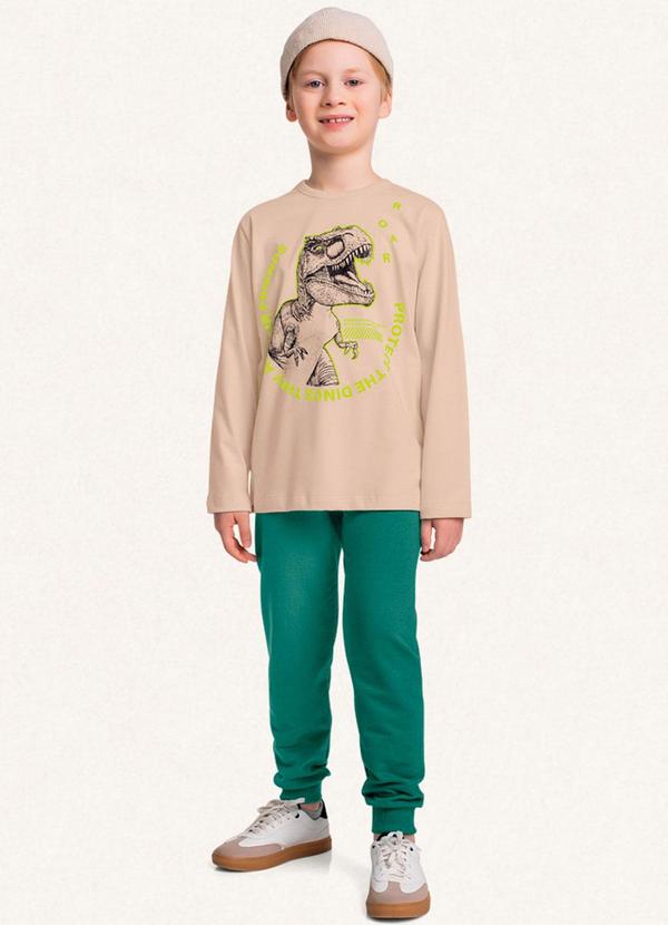 Fakini Kids - Conjunto Camiseta Manga Longa e Calça Bege