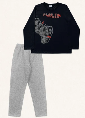 Fakini Kids - Conjunto Camiseta Manga Longa e Calça Preto - FAKINI KIDS