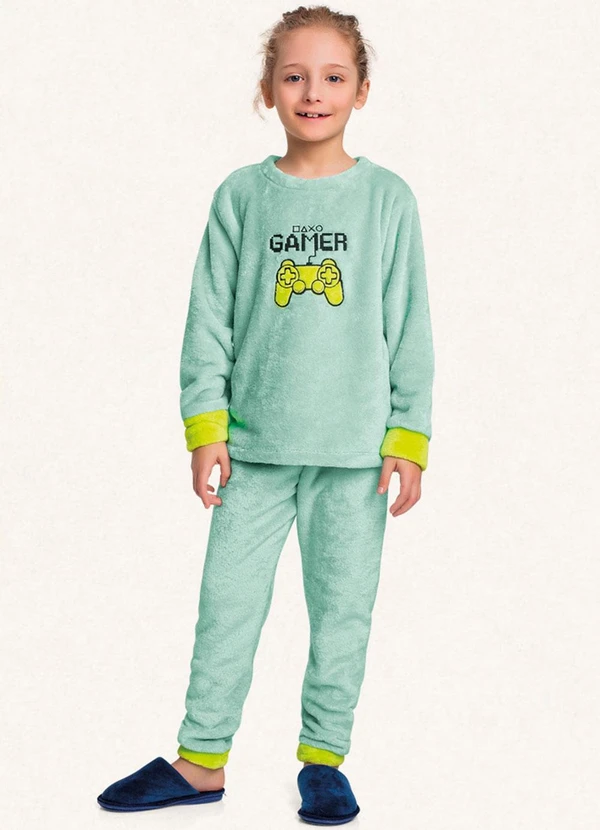 Fakini Kids - Conjunto Pijama Blusão Manga Longa e Calça Verde