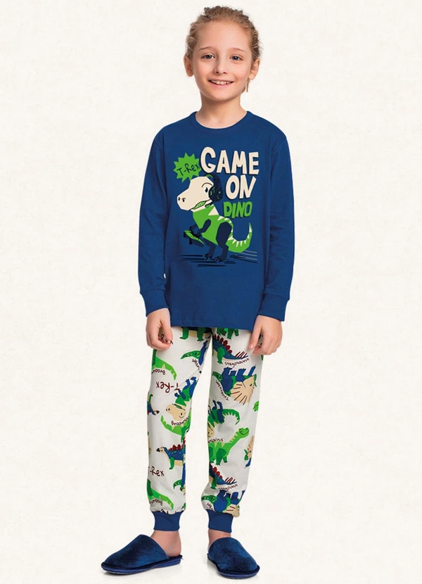 Fakini Kids - Conjunto Pijama Manga Longa e Calça Azul