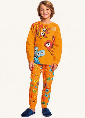 Fakini Kids - Conjunto Pijama Manga Longa e Calça Laranja - FAKINI KIDS