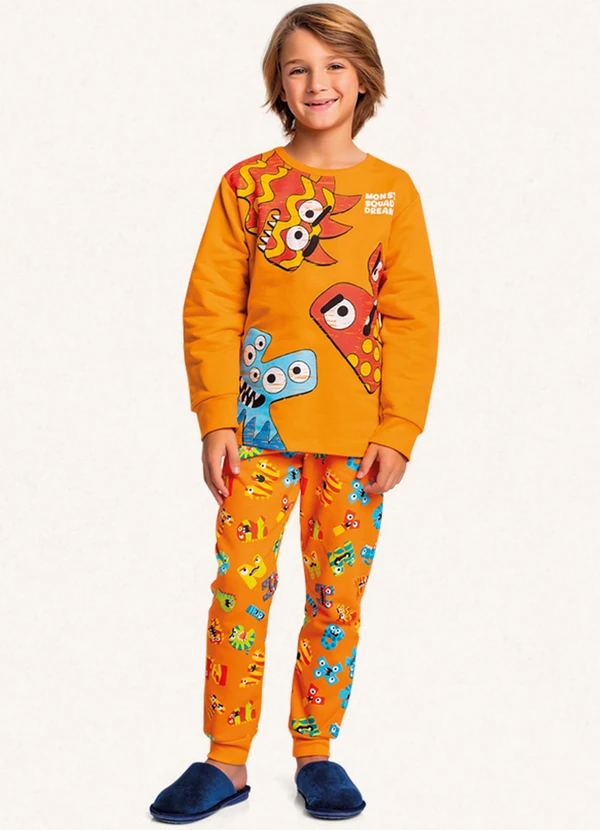 Fakini Kids - Conjunto Pijama Manga Longa e Calça Laranja
