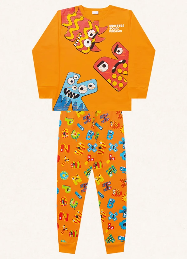 Fakini Kids - Conjunto Pijama Manga Longa e Calça Laranja 5