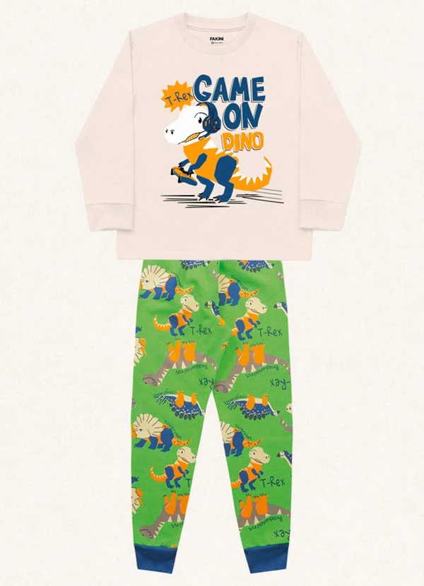 Fakini Kids - Conjunto Pijama Manga Longa e Calça Verde