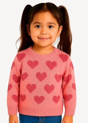 Doce Tom - Suéter em Tricô com Corações Rosa - DOCE TOM