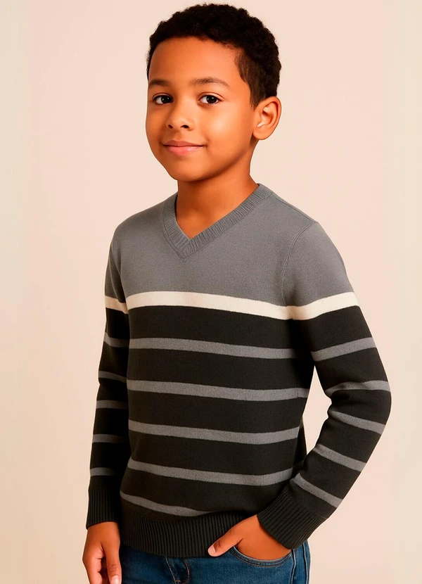 Doce Tom - Suéter em Tricô Listrado Gola V Verde 2