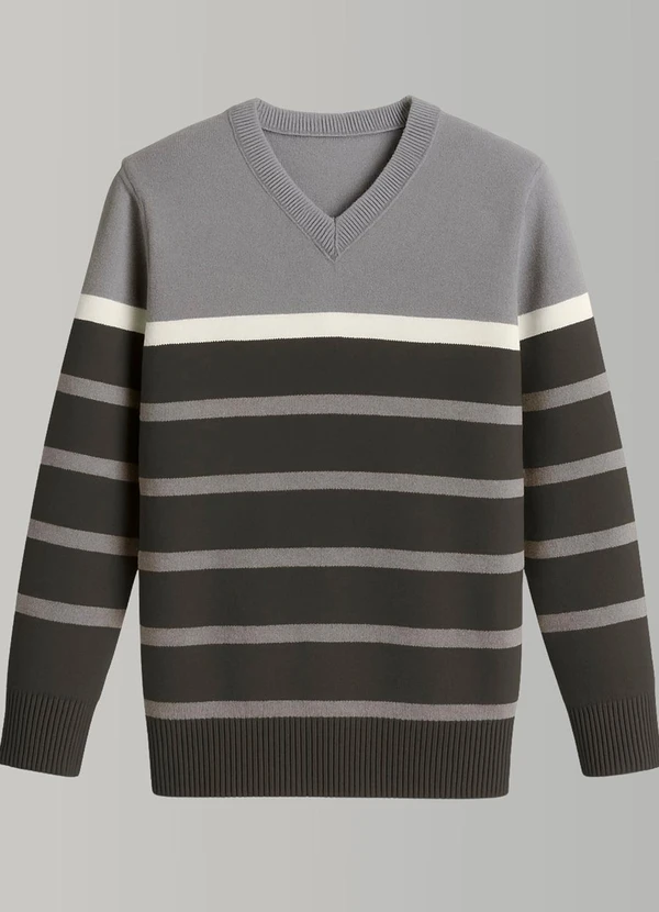 Doce Tom - Suéter em Tricô Listrado Gola V Verde 3