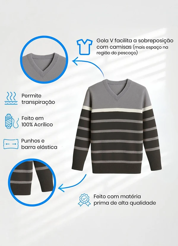 Doce Tom - Suéter em Tricô Listrado Gola V Verde 5