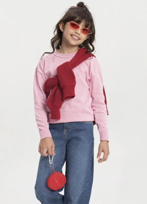 Alakazoo - Blusão Básico de Tricô Unissex com Bordado Rosa - ALAKAZOO