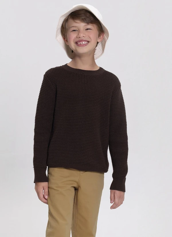 Alakazoo - Blusão de Tricô Menino com Gola Redonda Marrom