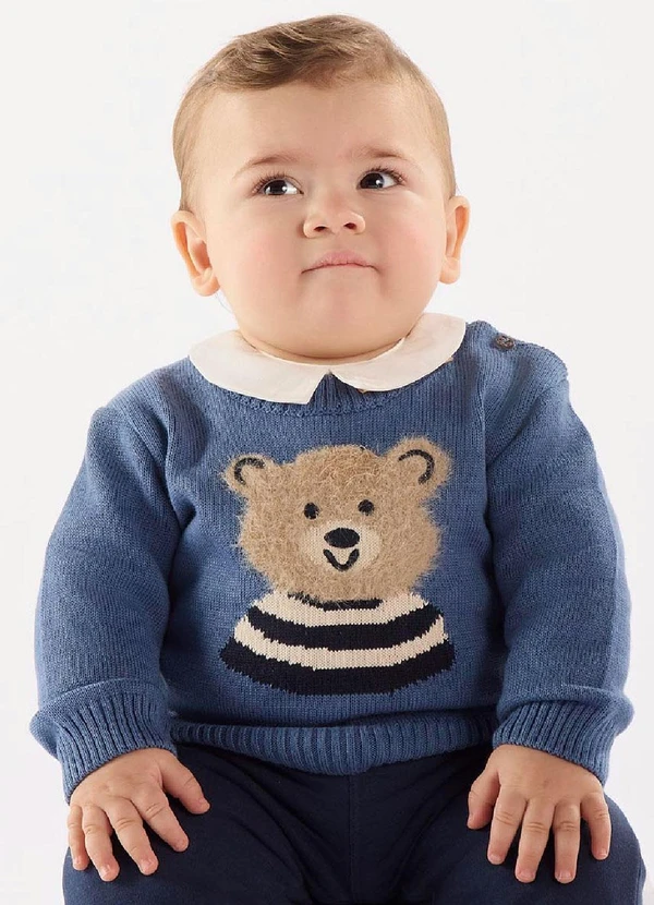 Up Baby - Blusão de Tricot para Bebê Menino Azul 1