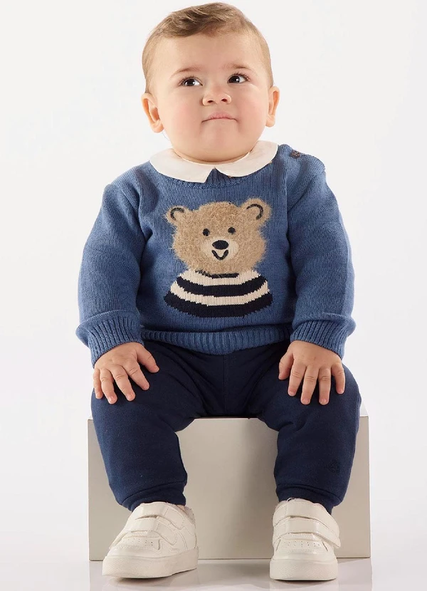 Up Baby - Blusão de Tricot para Bebê Menino Azul 2