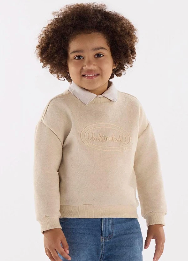 Up Baby - Blusão em Moletom Linho Bege